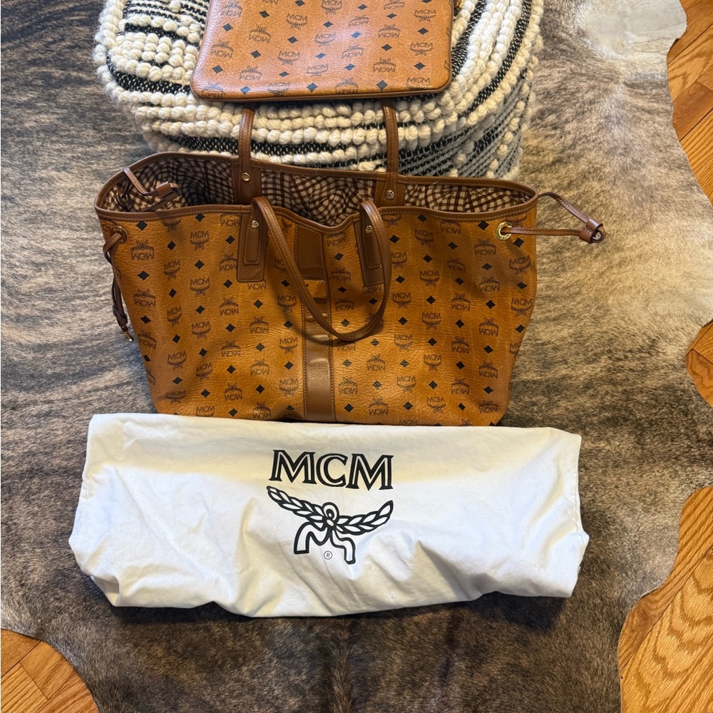 MCM Brown Logo Tote Bag
